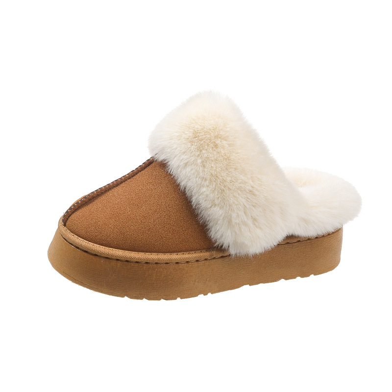 Free Shipping Winter New Design Thick Bottom Baotou Hairy Slippers for Women Wearing Snow Warm Cotton Dragging Size 36-41