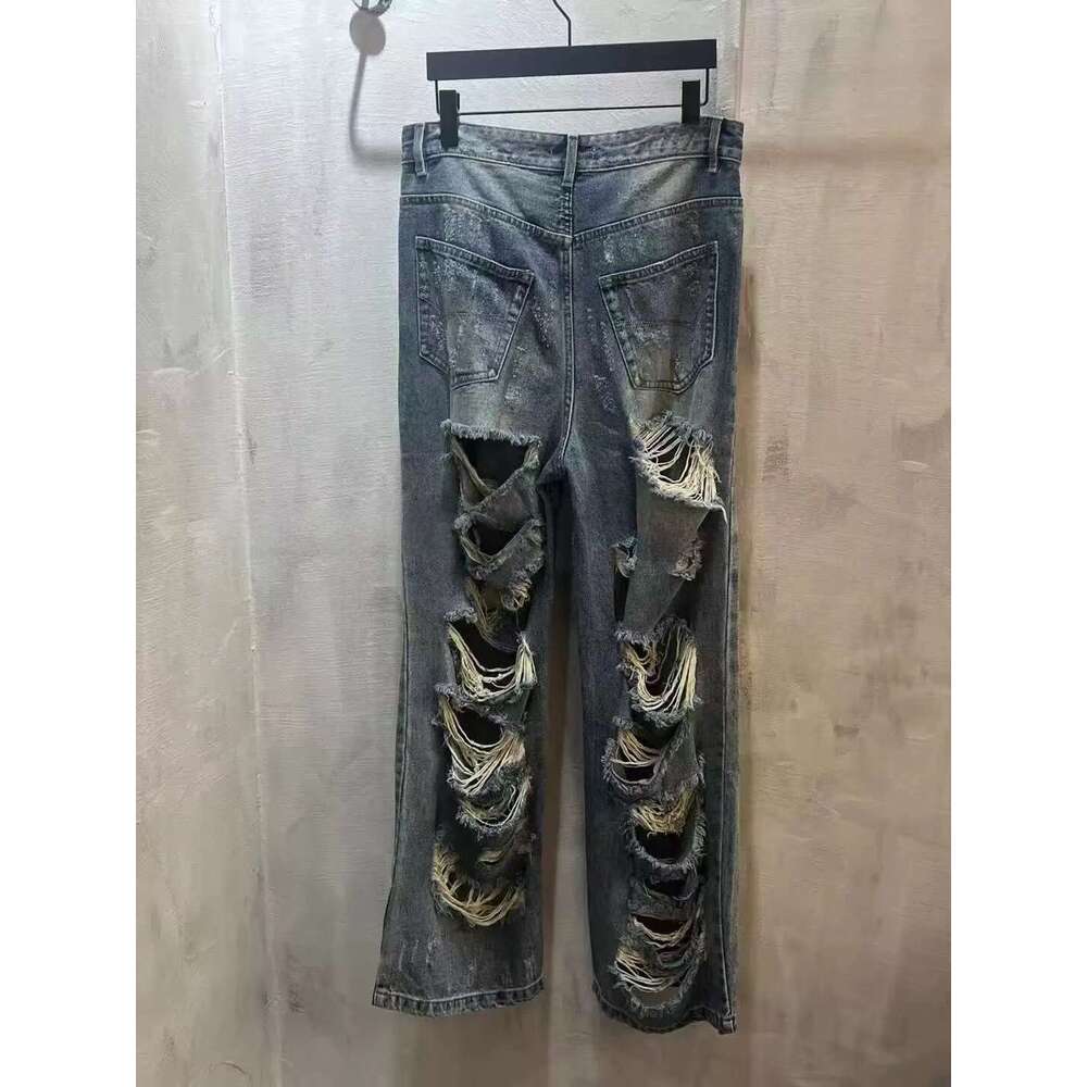 Designer Denim Trousers Loose Fit Straight Leg Trousers Multi-Pocket Crafted Splicing washed men's and women's couple pants 175