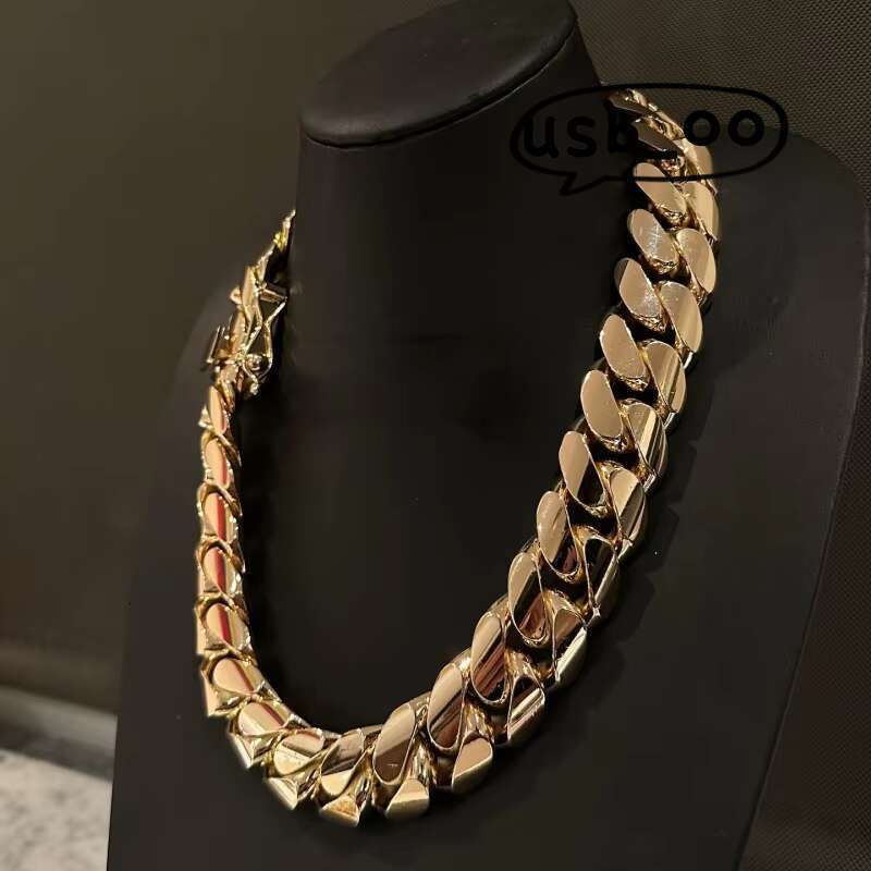 OACOCA 22mm Cuban Chain Hiphop Gold Plated Curb Custom Cuban Necklaces 925 Sterling Silver Cuban Link Chain