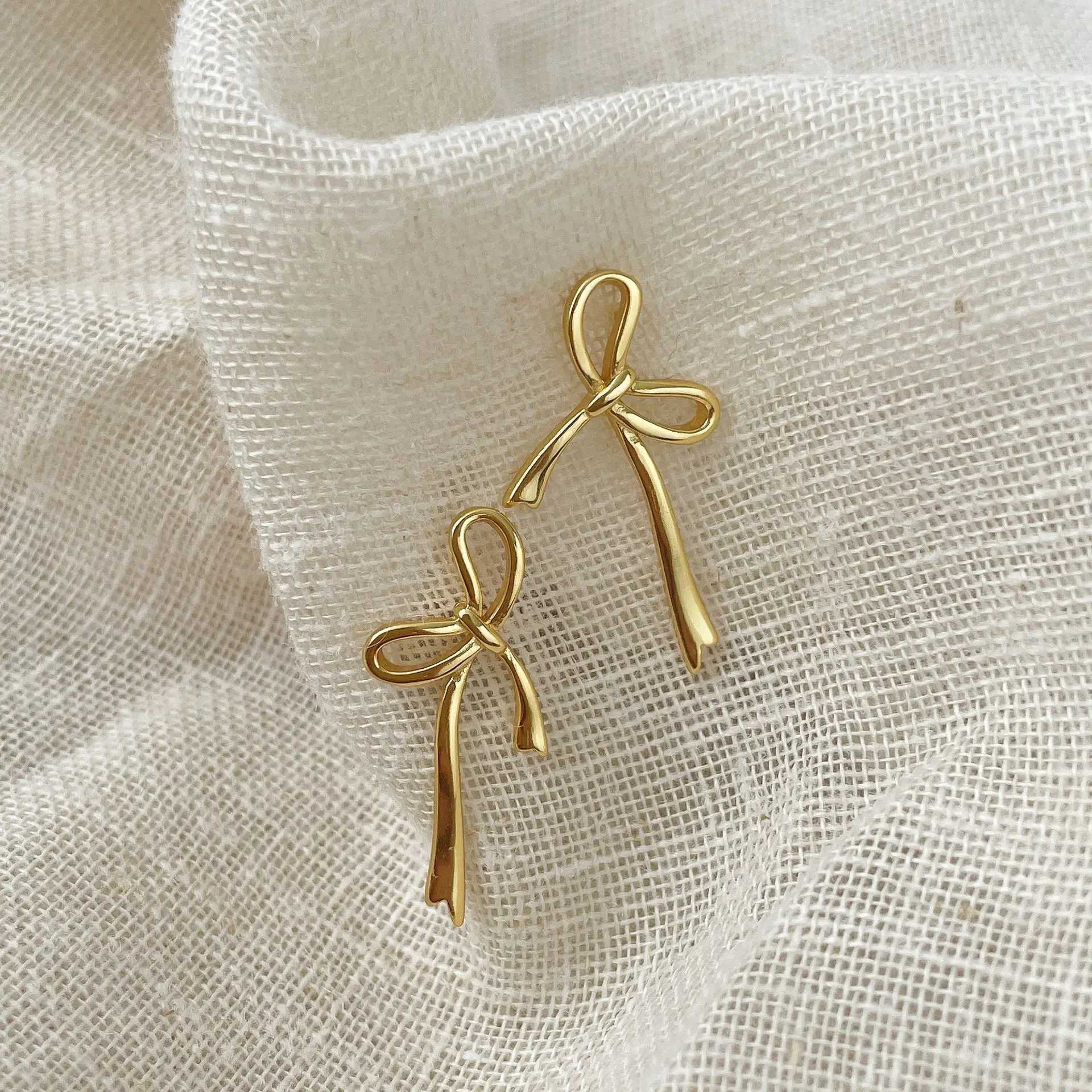 18K Gold Plated Y2K Bow Earrings For Women Stud Nail Fashion Cute Jewelry Piercing Ear Accessories Christmas Gift Aretes M250613