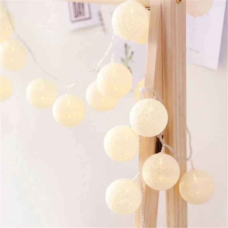 Cotton USB Balls 10/20/40 LED String Christmas Fairy Lights Novelty Lamp Chain for Home Outdoor Garland Wedding Party Decoration XJ250612