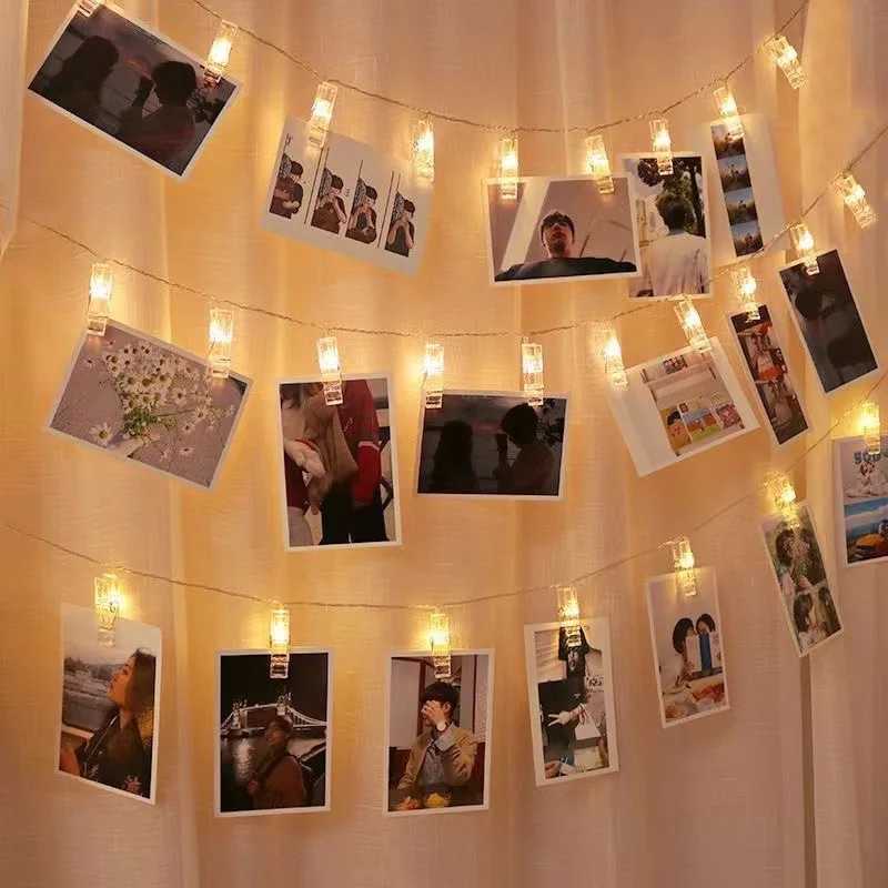 Garland Card Photo Clip Fairy String Lights 20LEDs LED Fairy Light Xmas Bedroom DIY Clothespin Shapes Battery Christmas Lamp XJ250612