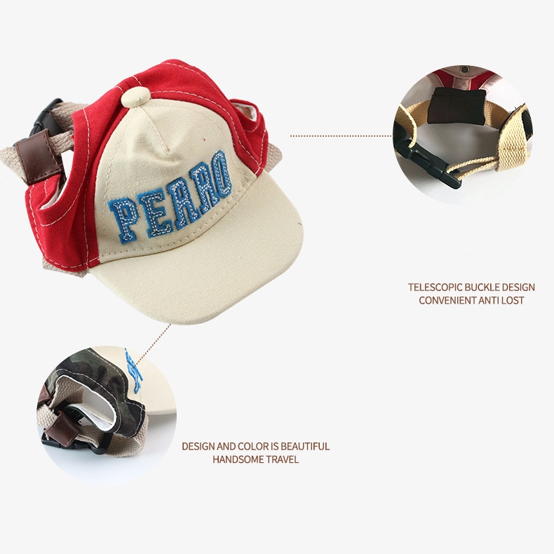Dog Hat, Dog Sunscreen Hat Baseball Cap Outdoor Sports Hat with Ear Holes, Letter embroidery, Quick Release Buckle Design Hat for Small and Medium Dog