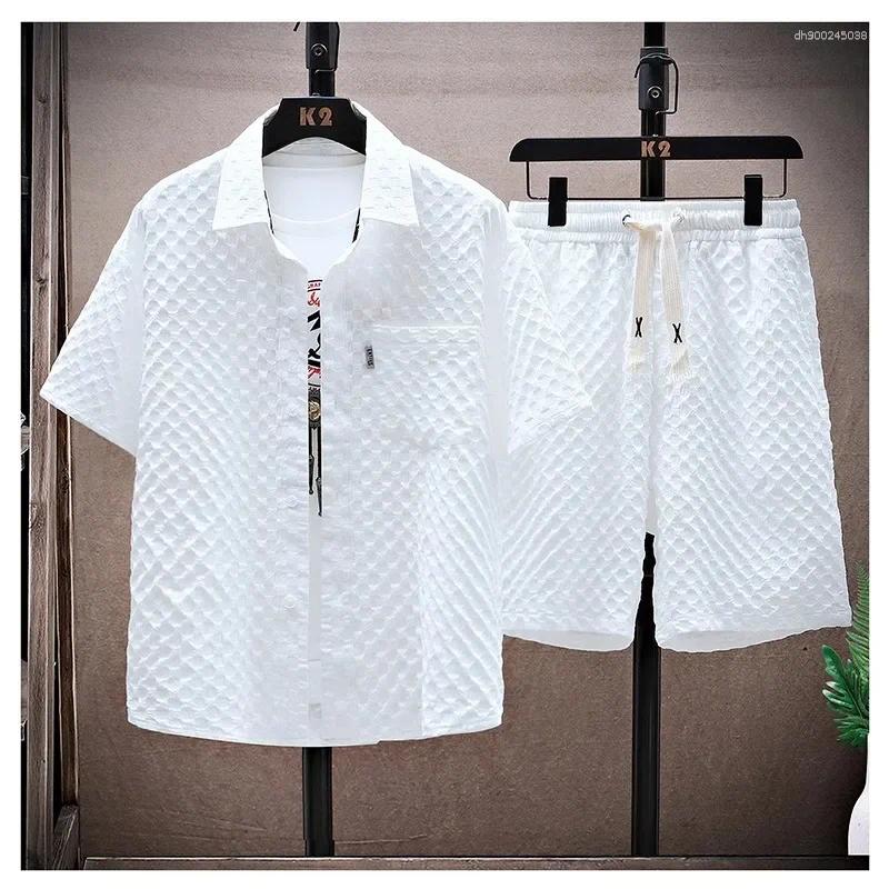 Men's Tracksuits Casual Thin Sports Two-piece Set 2025 Summer Ice Silk Suit Trendy Short Sleeve T-shirt Shorts One