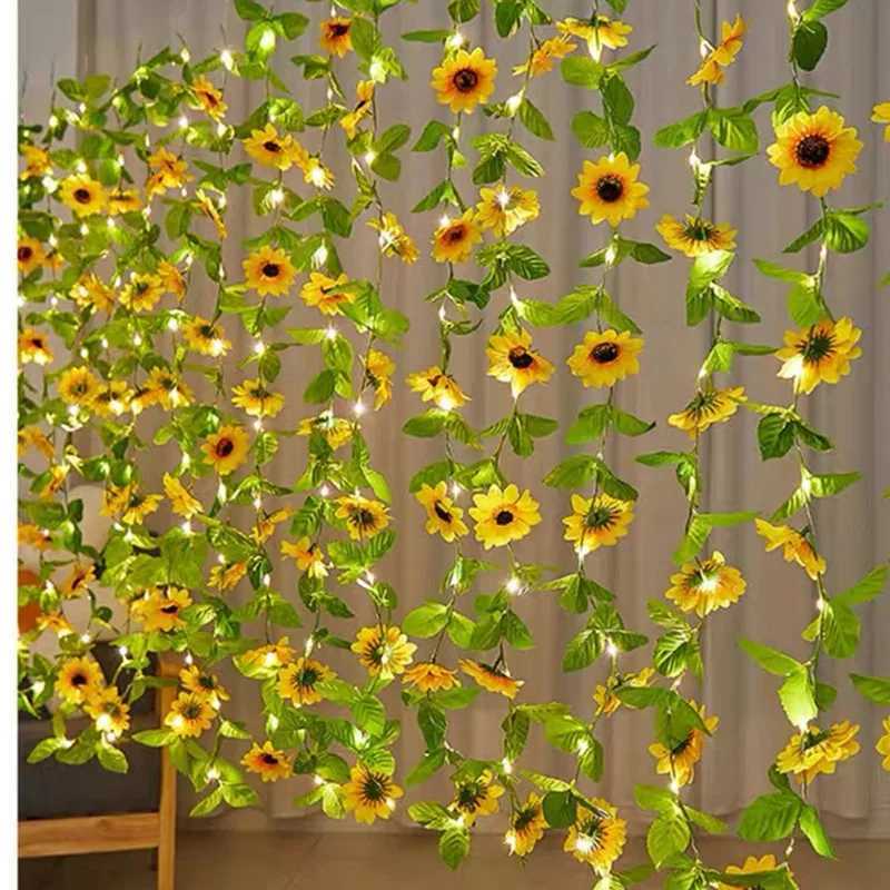 Solar Sunflower LED String Lights Artificial Sun Flower Maple Leaf Outdoor Light Up Your Garden Christmas New Year Decoration XJ250612