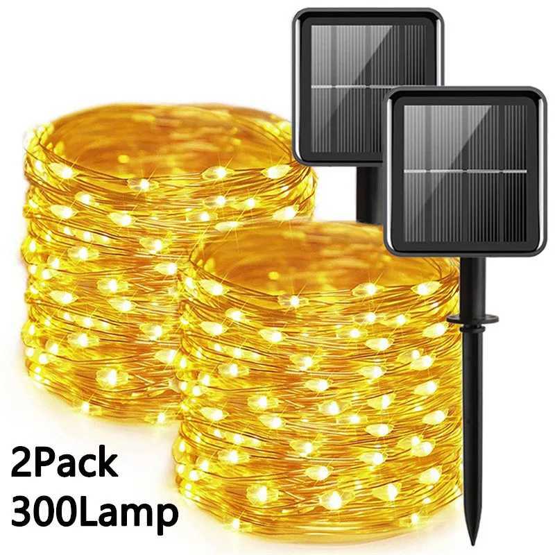 2 Pack Solar Fairy Lights 300LED Solar String Lights Outdoor Waterproof 8 Modes Copper Wire Twinkle Light XJ250612