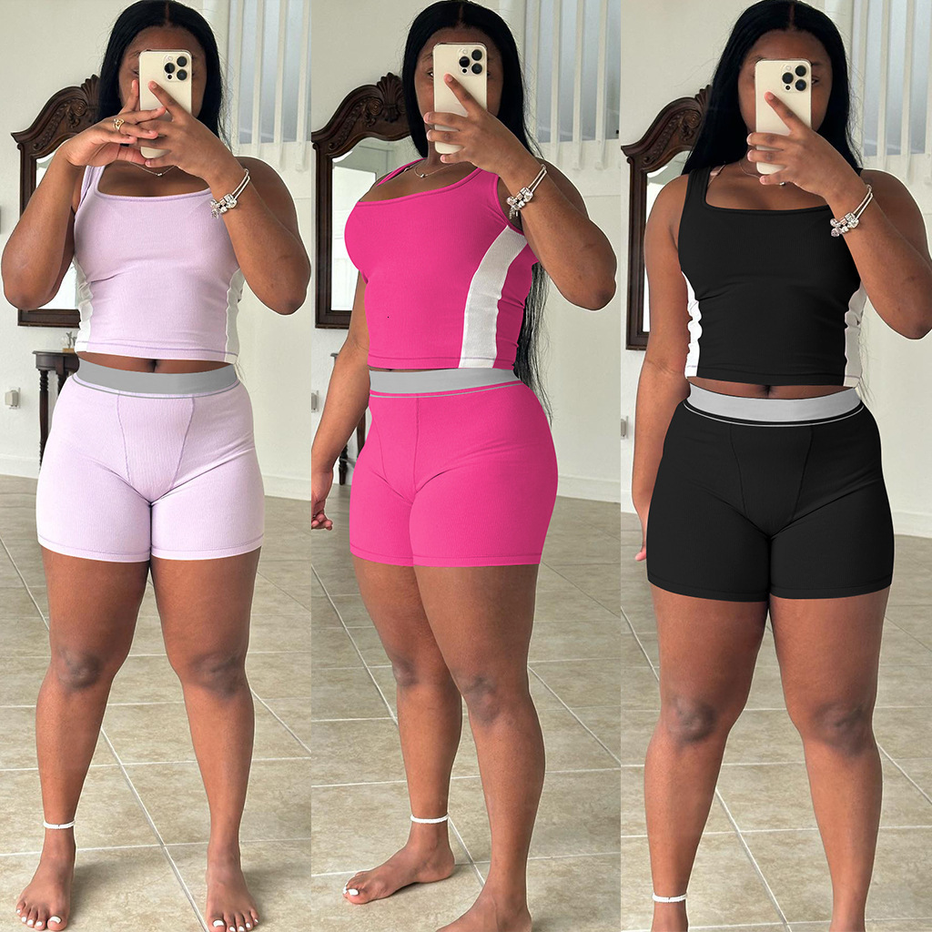 Womens Tracksuits Two Pieces Set 2025 New Clothing Fashion Casual Ribbed Patchwork Womens Sportwear 3 Colors