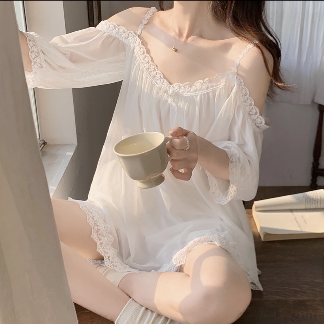 B923-One-shoulder pajamas set summer home clothes thin style ladies pure desire princess style autumn