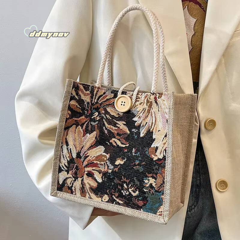 Portable Hand Linen Bag Women Ins Style Students Handbags Fashion Ladies Top-handle Bags Designer Luxury Bolsa ddmynov