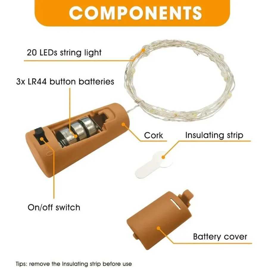 2M 20 LED Bottle Light Fairy Lights Cork Mood Lights Wine Bottle Night Light for Party Garden Christmas Wedding Decoration XJ250612