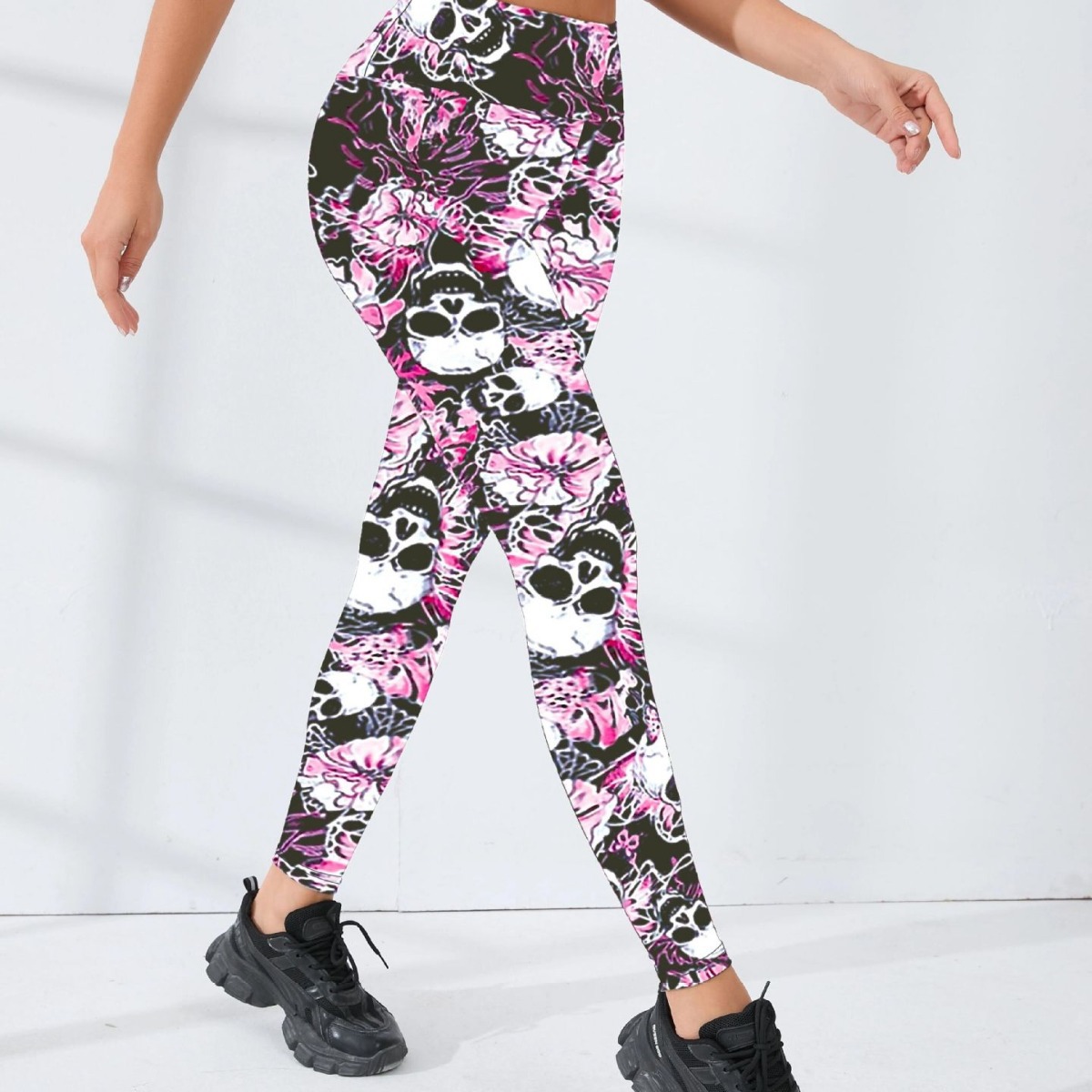 Popular women's sexy fashion skull print leggings yoga pants high waist hip yoga pants