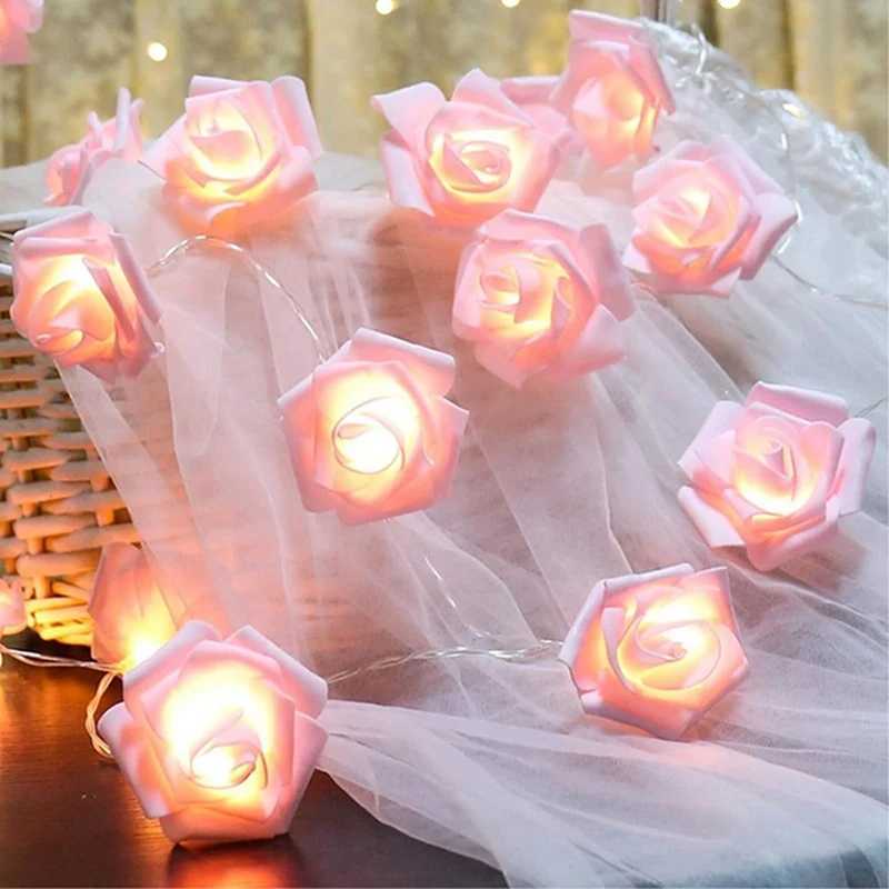 Pink Rose String Lights For Bedroom Battery Operated Flower LED Lights For Outside Romantic Home Dorm Room Festival Fairy Lights XJ250612