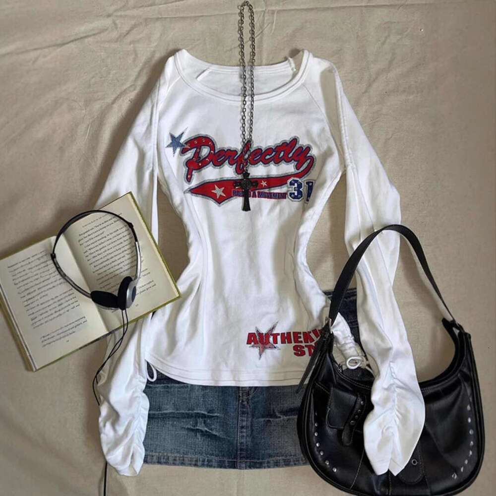 hoodie Women's Wear New White Long Sleeve Crew Neck T-Shirt For Women, Autumn Drawstring Waist Design, Unique Fashion Top jacket