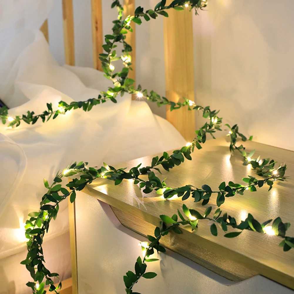1pc Artificial Green Leaf LED String Lights LED String Lights Battery Operated Vine Fairy String Lights Hanging Garland Copper XJ250612
