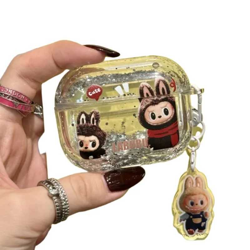 Free shipping Labubu Zimomo Anime Peripherals Creative Dream Quicksand Bluetooth Headset Anti-Lost Protective Case Girlfriend Gift