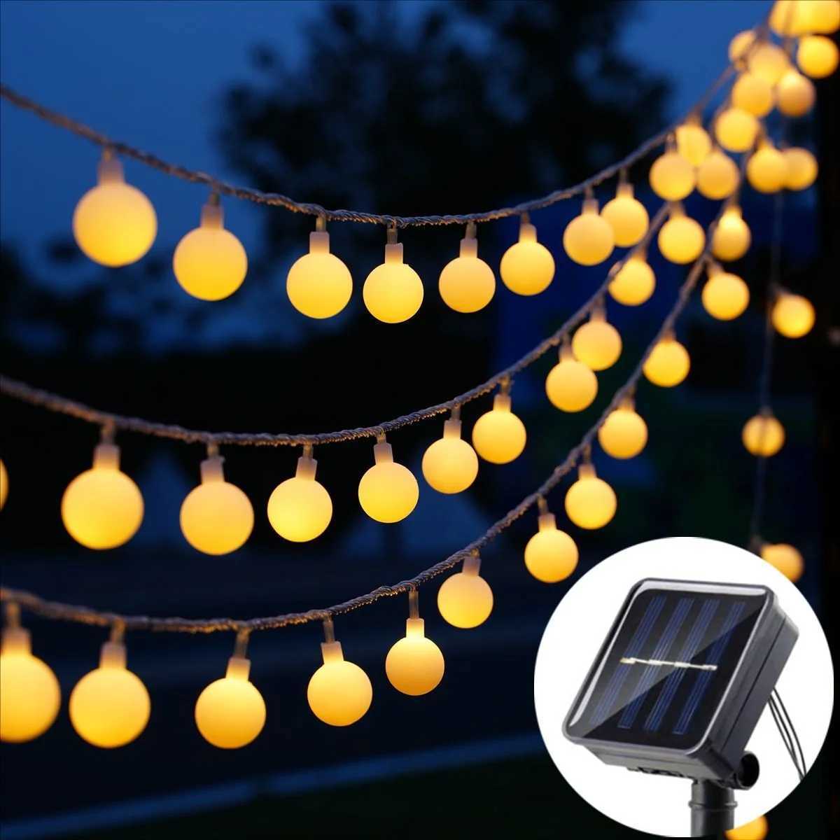 100LED Ball Garland Fairy Lights String Outdoor Lamp Christmas Lights Holiday Party Decoration Solar Light Outdoor Xmas XJ250612