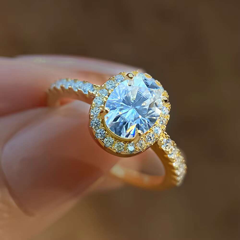 Classic VVS Moissanite 925 Sterling Silver Engagement Ring Womens Oval Cut Jewelry