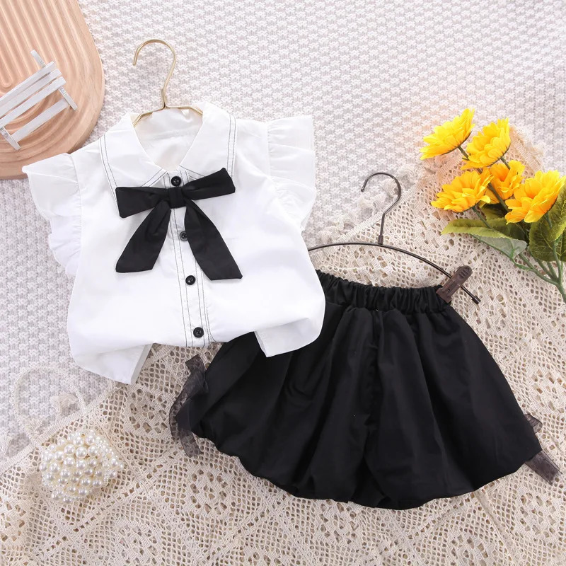1Set Summer Childrens Suit Girls Cute Short Sleeve Bow Shirt Shorts Sets Kids Casual Outfit Baby Princess Fashion Clothing 250613