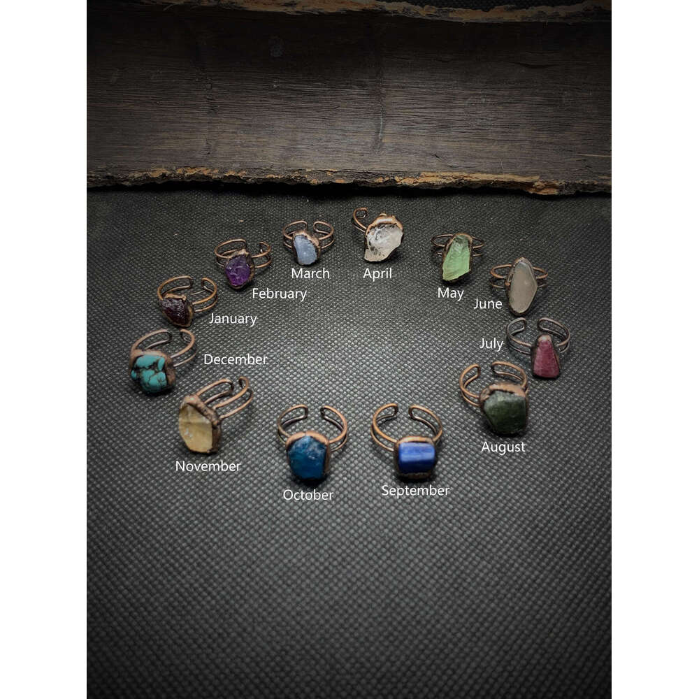 Wind Twelve Birthstone Natural Raw Stone Irregular Adjustable Open Ring Women's Birthday Gift