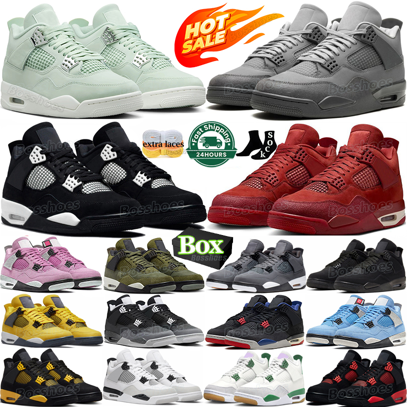 With Box designer shoes 4 basketball shoes sneakers for men women 4s black cats White Oreo Red Thunder Bred Seafoam Pine Green Olive Sail outdoor womens mens trainers