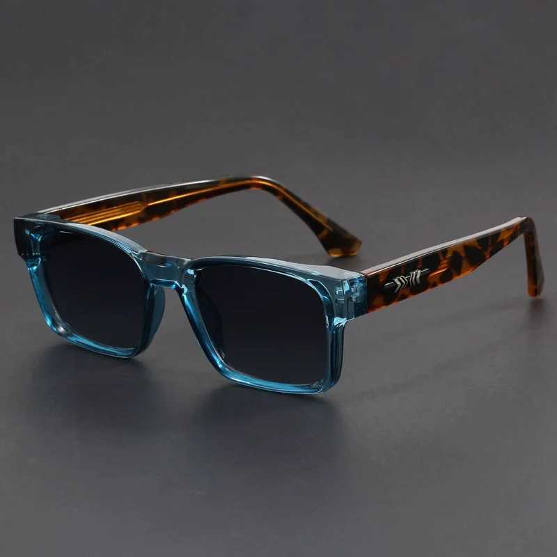 Fashionable Retro Square Black and Leopard Print Full Frame Anti-UV Sunglasses for Men Japanese Simple Literary Style Shades W250613