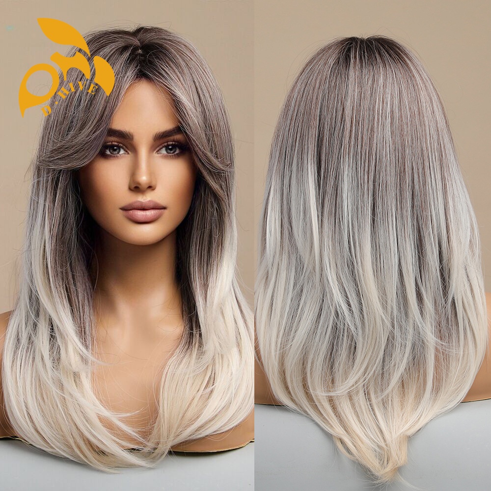 Free shipping Hair Wigs for womans wigs human hair large wave bang long curly hairfull head set women's wig color Golden Burgundy gradient