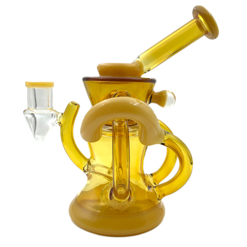 Cream Blue Art Glass Bongs Water Pipe Bong Tobacco Smoking Recycler Bubbler 14mm Bowl Luxury Design