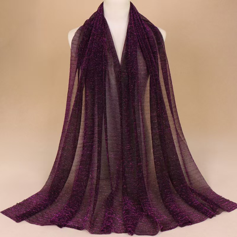 T955 gold thread breathable shiny solid color women's long scarf Indian style new polyester pleated solid color long scarf