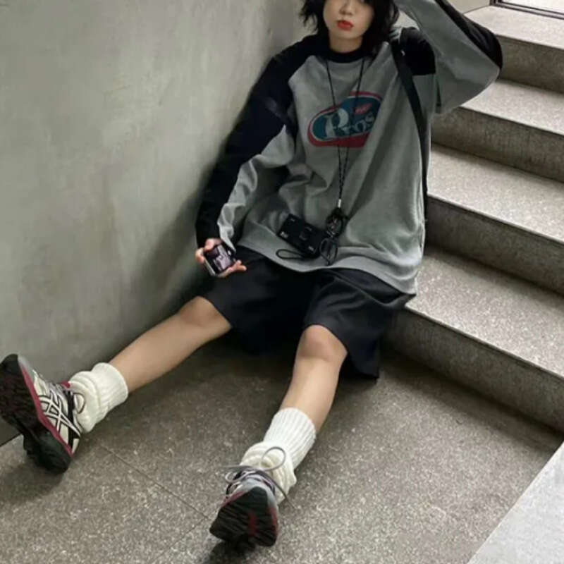 hoodie Women's Wear American Style Color Block Letter Hoodie For Women, Waffle Texture Loose Streetwear Couple Sweatshirt, Versatile Niche Trend 