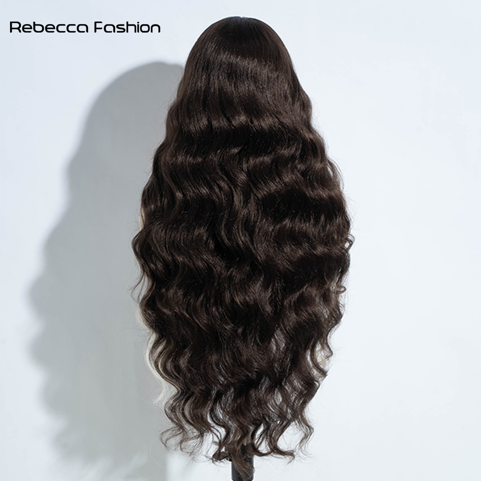 Rebecca Fashion 32Inch Body Wave Lace Front Wigs For Women Syhthetic hair High Temperature Fiber deep wig