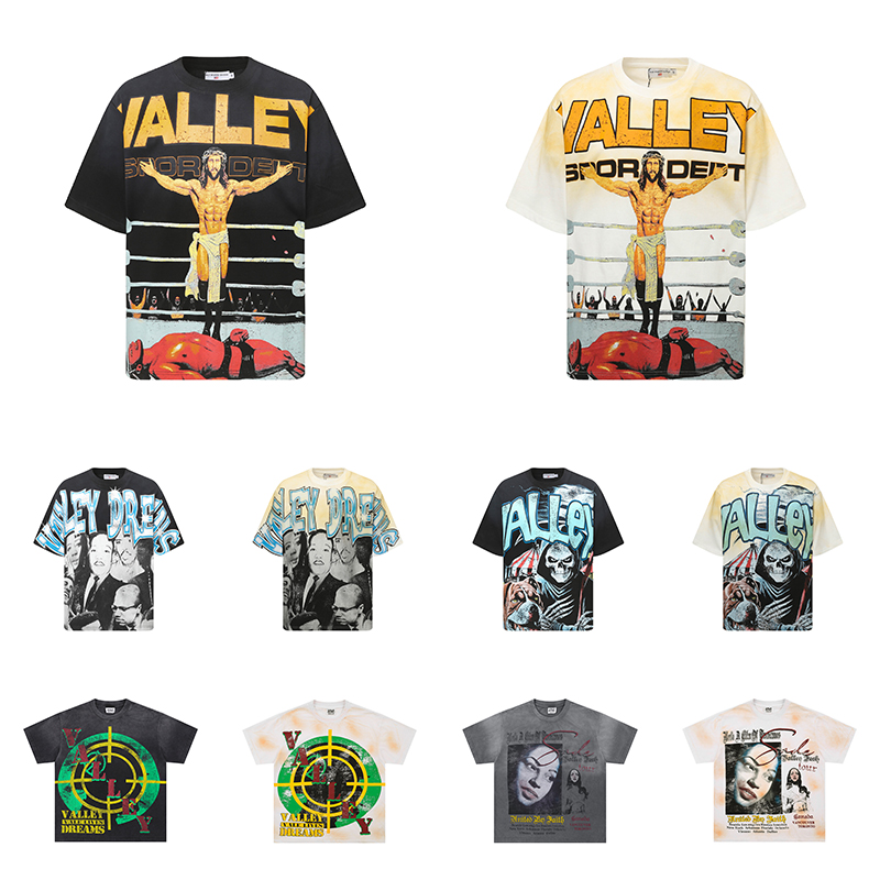 Vale T-shirt Designer Mens Tshirt Trend Washed and aged loose cotton short-sleeved Print Shirts For Men Clothing Size S-XL