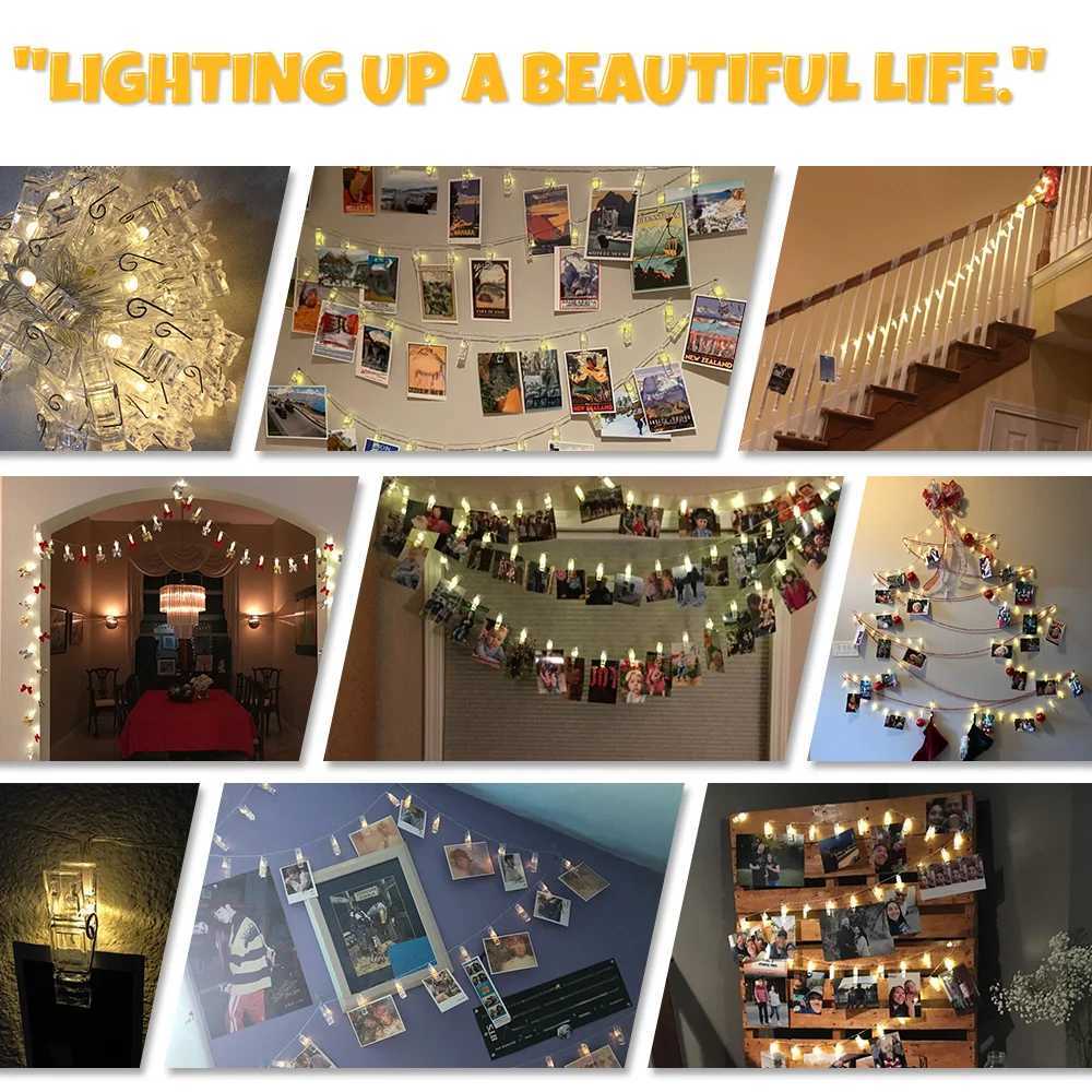 1PC Photos Clips String Lights 20/10 LED Battery Operated Fairy String Lights for Hanging Pictures Party Festival Indoor Decor XJ250612