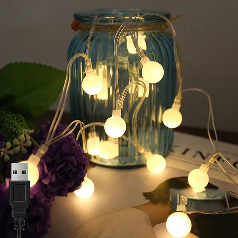 3M 6M LED Ball String Lights Outdoor Garland Globe Fairy Light USB Warm LED Wedding Garden Decoration Halloween Christmas Lights XJ250612