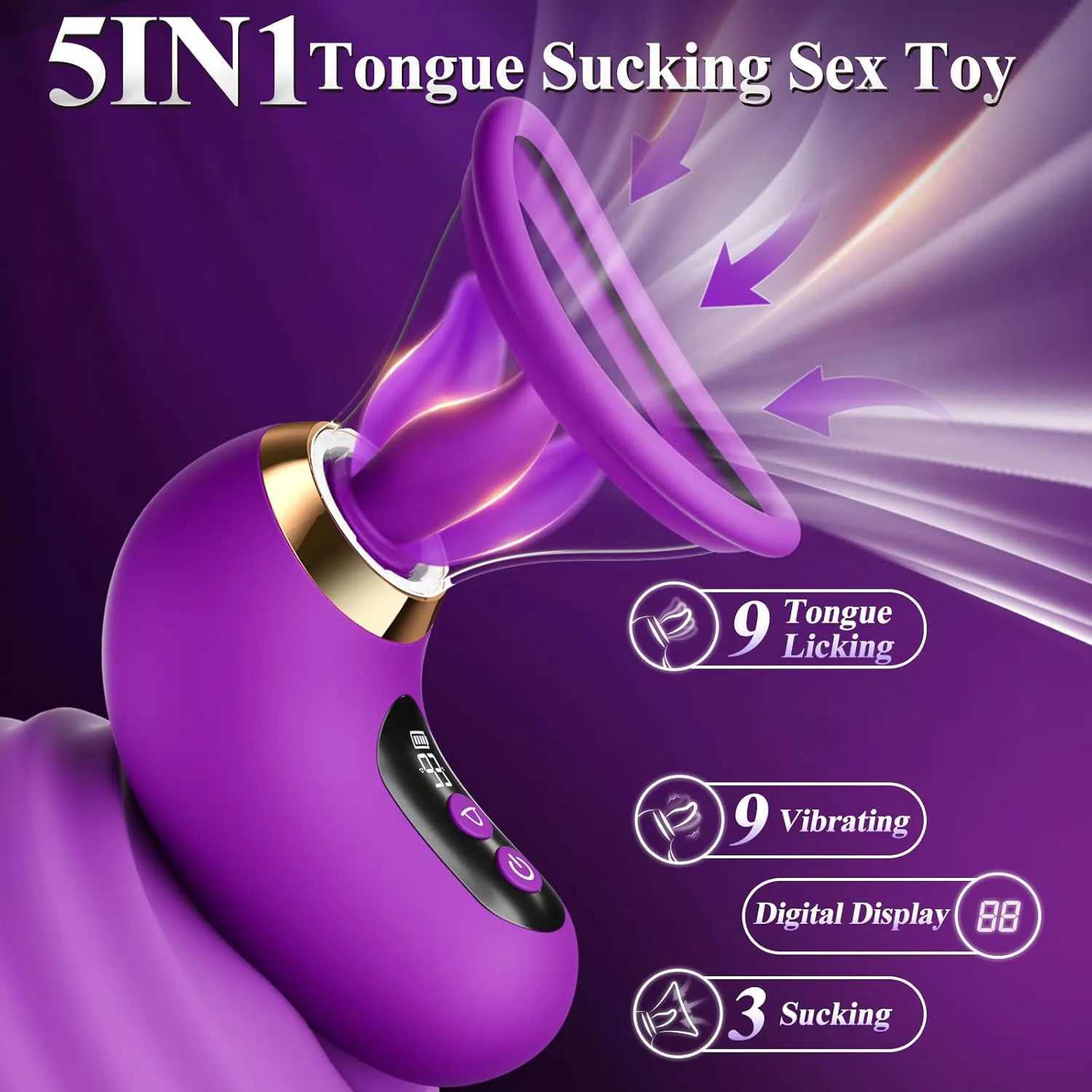 Vibrator Adult Sex Toys for Women 5IN1 Clitoral Sucking Vibrator Rose Sex Toy 9 Tongue Licking LCD Display Removable Cup XJ250613
