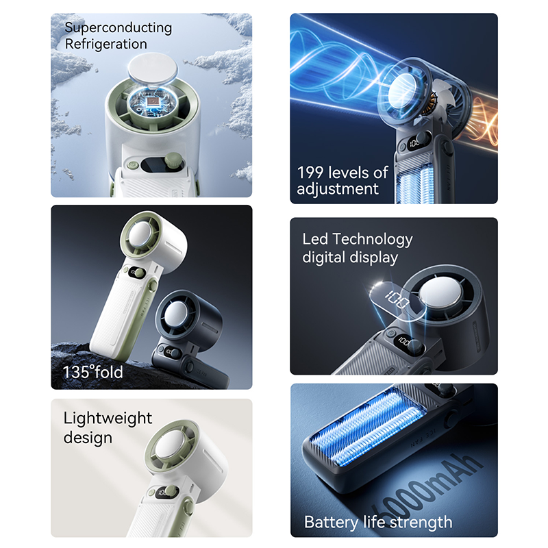 Handheld IceTherapy Fan - USB Rechargeable, 199 Speed Levels with LED Display, Long Battery Life, Lightweight Personal Cooling Fan for Summer Outdoor 