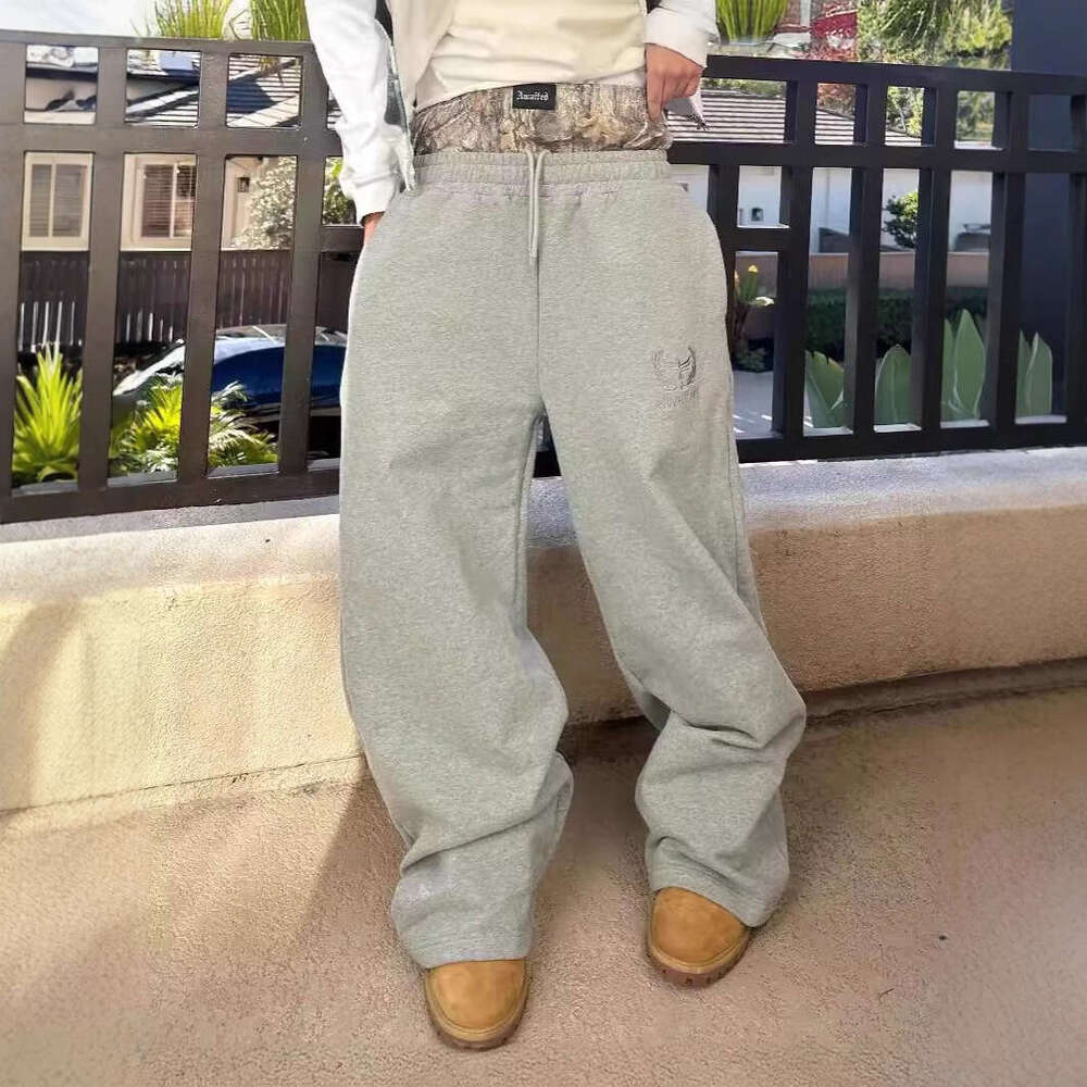 hoodie Women's Wear Street Hip-Hop Sweatpants With Embroidered Double Waistband Design, Fake Two-Piece Loose Casual Sports Pants jacket