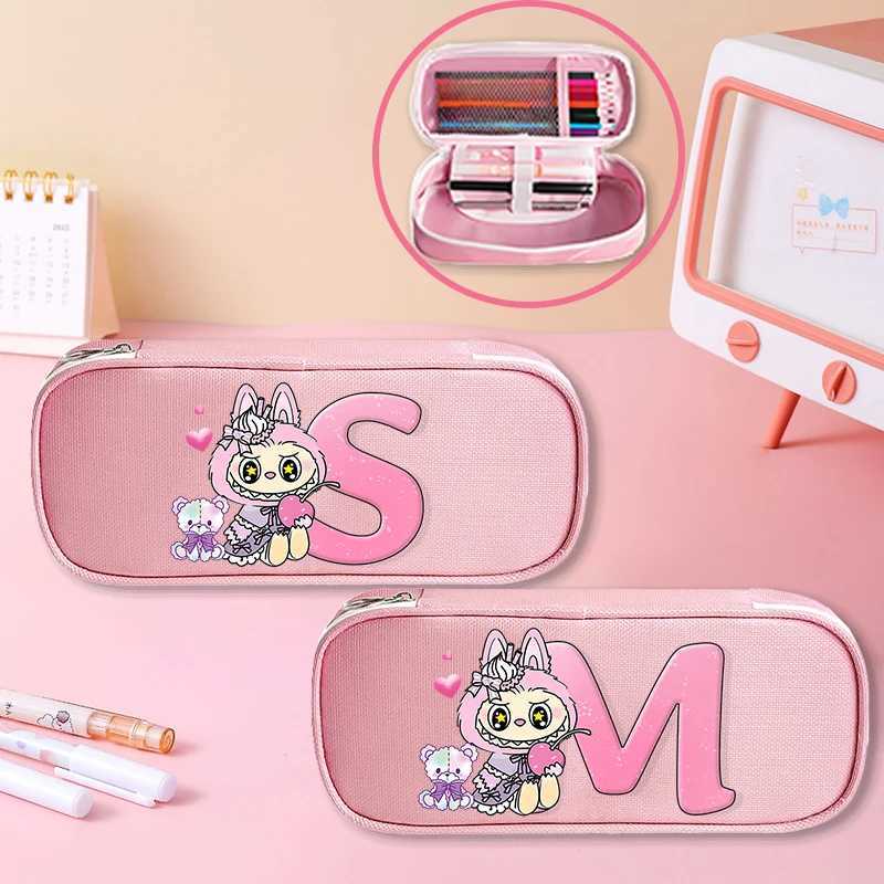 Labubu High-capacity Pencil Case for Students Cartoon Letter A-Z Printed Pen Bag Boys Girls Stationery Storage Fashion Box Gifts W250613