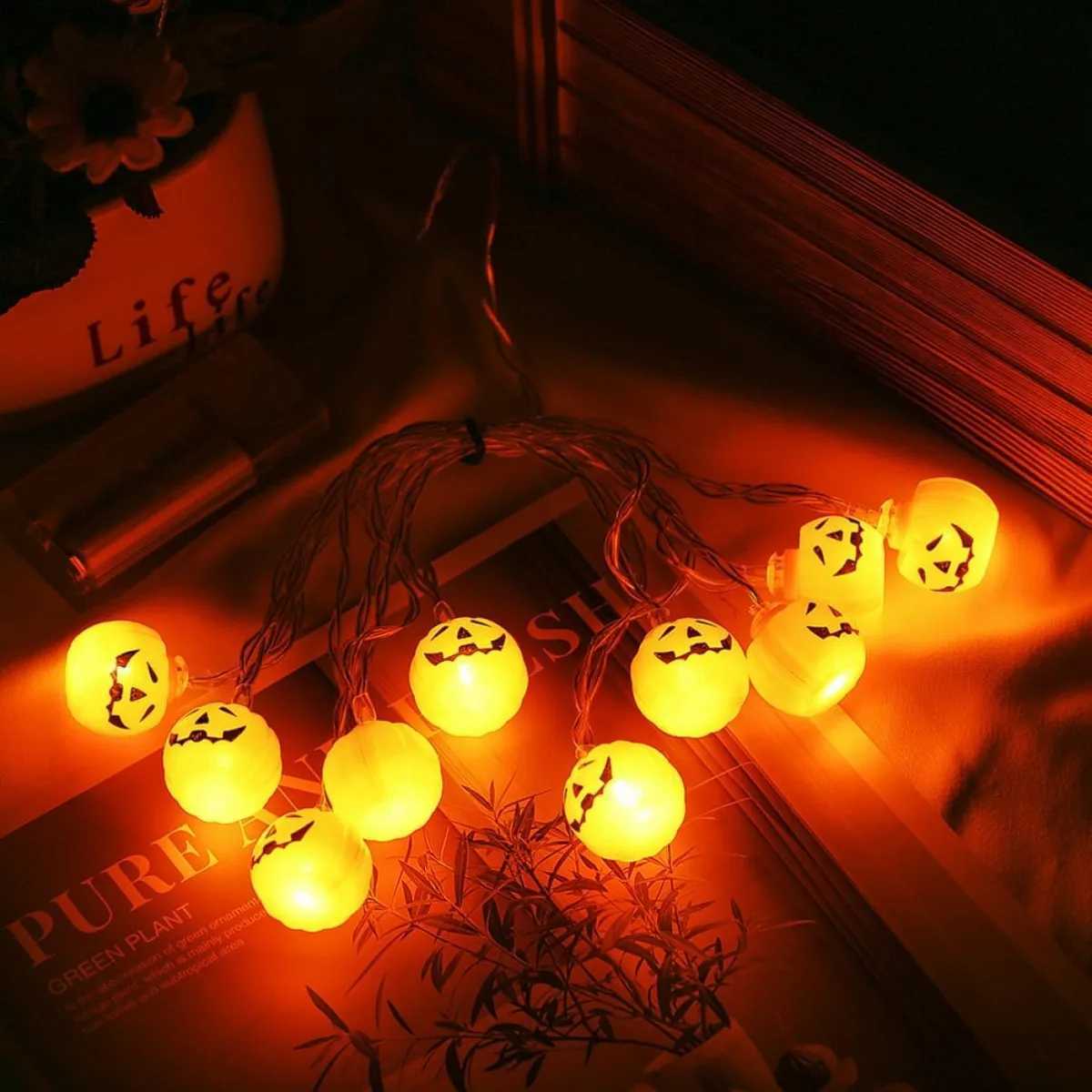 1PC LED Halloween Mini Pumpkin String Lights Battery Powered Indoor Decorative Lights Scary Atmosphere Lamp Suitable For Bar XJ250612