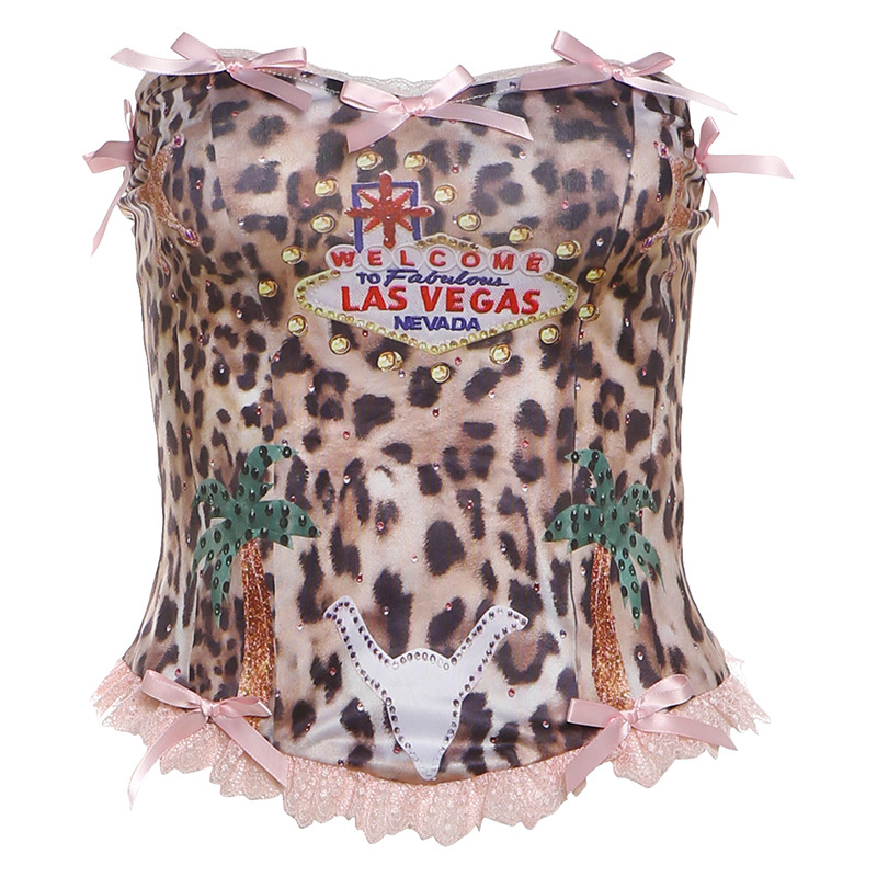 Women's Tracksuits FLARORA Sweet Lace Bow Two Piece Sets Woman Sleeveless Leopard Print Crop Tops And Ruffle Shorts Y2k Street Skirts Suits