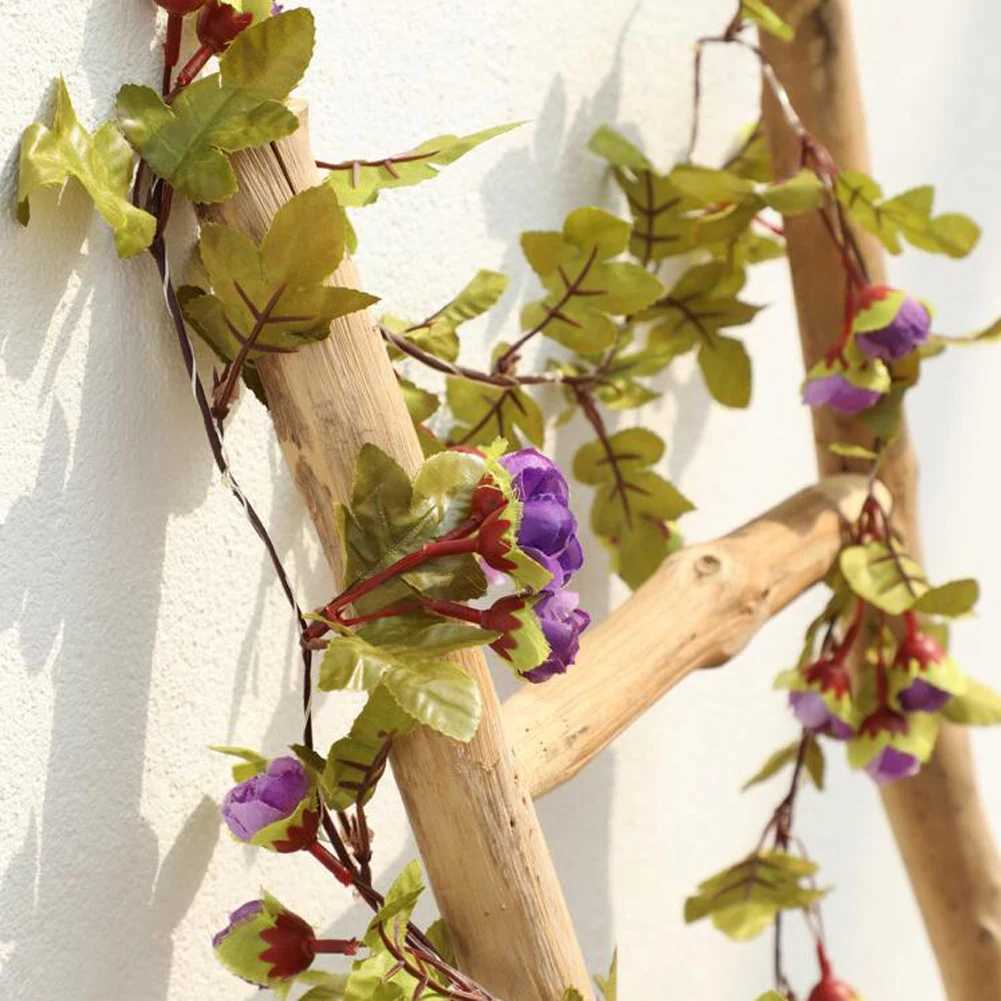 1pc Artificial Rose Garland String Light 2M/ 20 LED Silk Flowers Rose Vine Fairy Light String Battery Powered DIY Hanging Lamp XJ250612