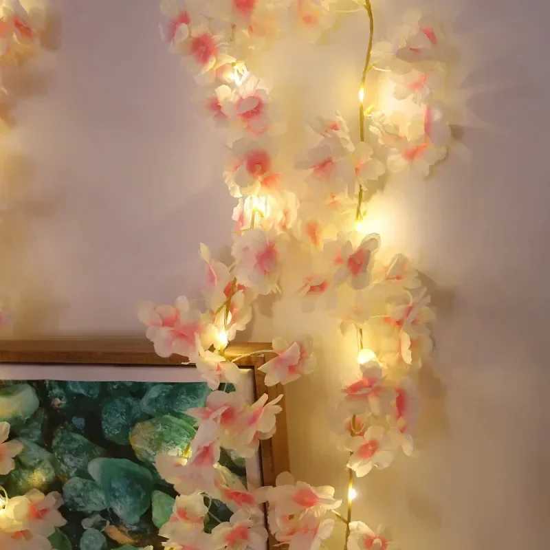 2M LED Cherry Blossom Wreath Bedroom Artificial Vine Decoration Fairy Light Wedding Proposal Valentines Day String LightsXJ250612