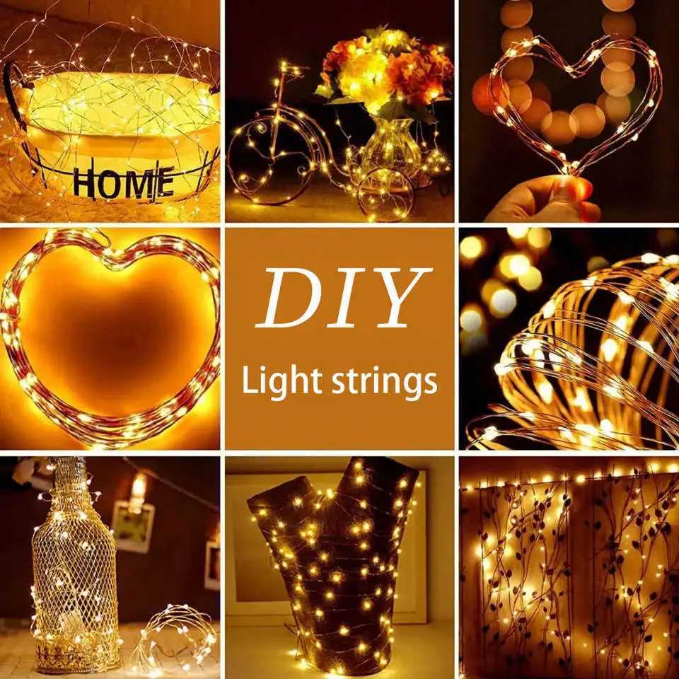 2/1M LED Copper Wire String Lights Battery Powered Garland Fairy Light Home Christmas Wedding Party Decorations Holiday Lighting XJ250612