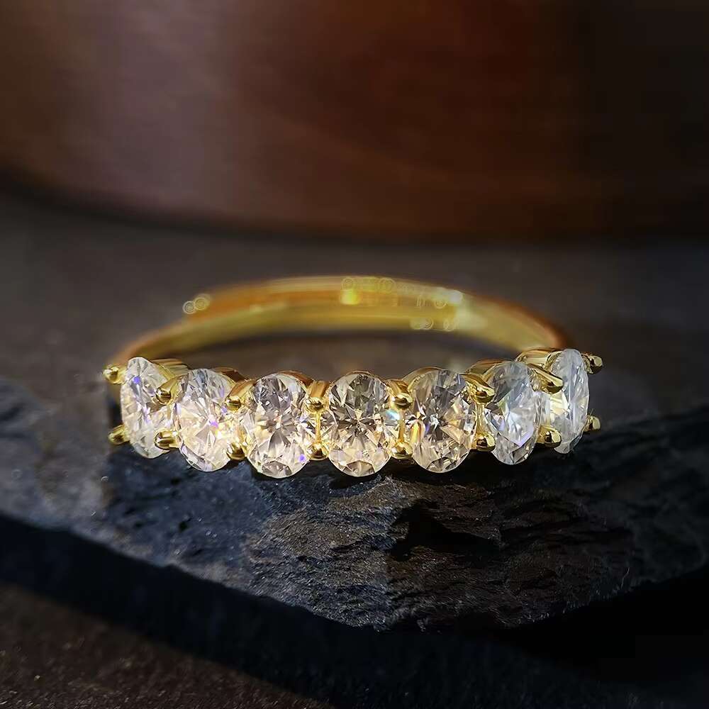 925 Silver Jewelry Yellow Gold Oval Cut Moissianite Diamond Wedding Ring Bling VVS Moissanite Eternity Rings for Women