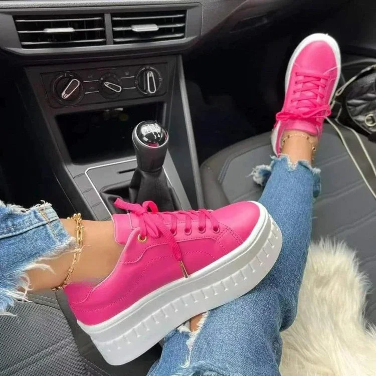 Platform Women Sneakers Breathable Casual Shoes Solid Color Lightweight Vulcanized Shoes Autumn Lace Up Tennis Shoe Plus Size 43 250610