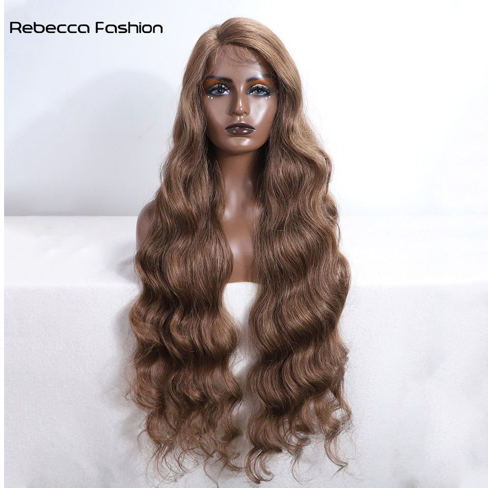Recebba Fashion Synthetic Long 36 Inch Cosplay Body Wavy Side Part For Women Lace Front Ombre Blonde Wig