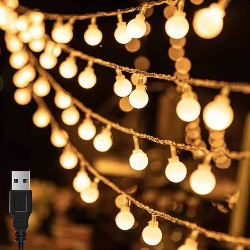 10M Small Ball Fairy Lights Globe String Lights USB Operated For Garden Christmas Bedroom Wedding Camping Tent Decoration XJ250612