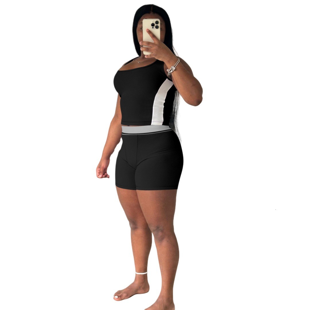 Womens Tracksuits Two Pieces Set 2025 New Clothing Fashion Casual Ribbed Patchwork Womens Sportwear 3 Colors