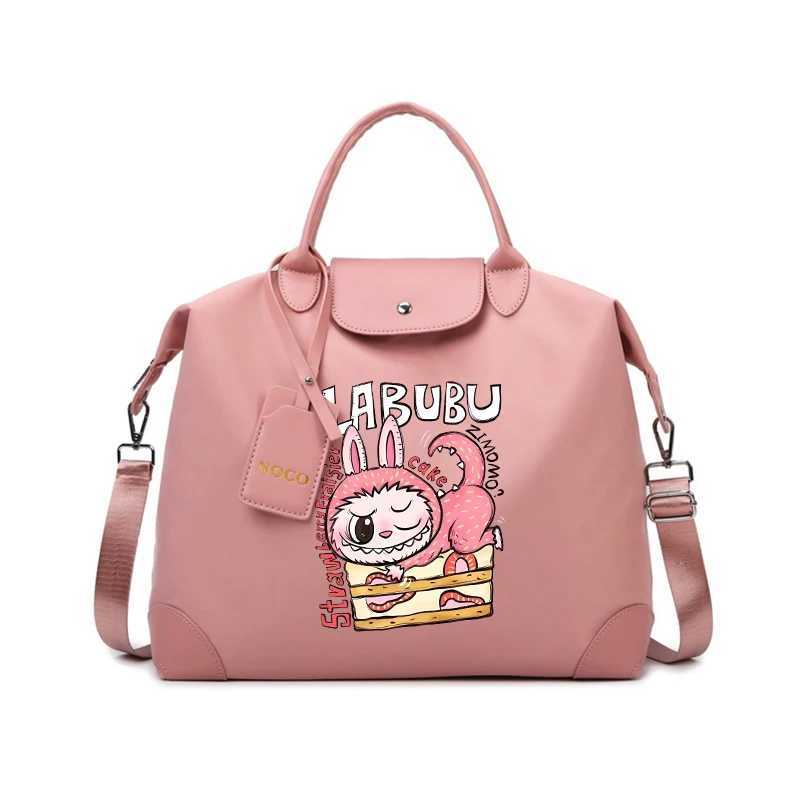 Labubu Woman Travel Bag Cartoon Large Capacity Handbag Oxford Waterproof Totes Cute Monster Womens Vintage Print Shoulder Bag W250613