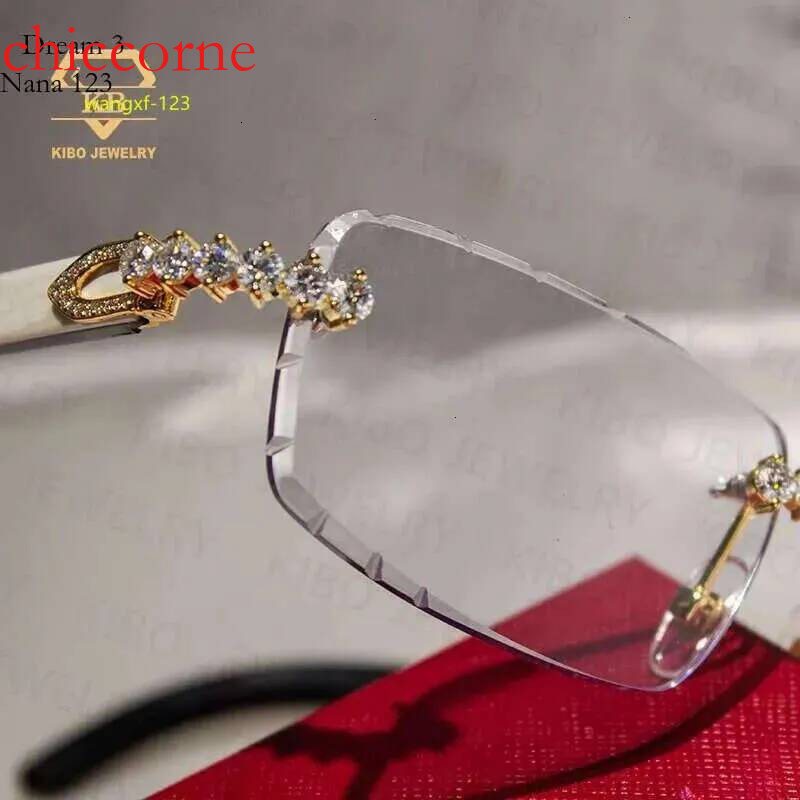 Pass Tester Buffalo Horn Cut Rimless Glasses VVS Moissanite Dia Iced Out Sunglasses For Men Women