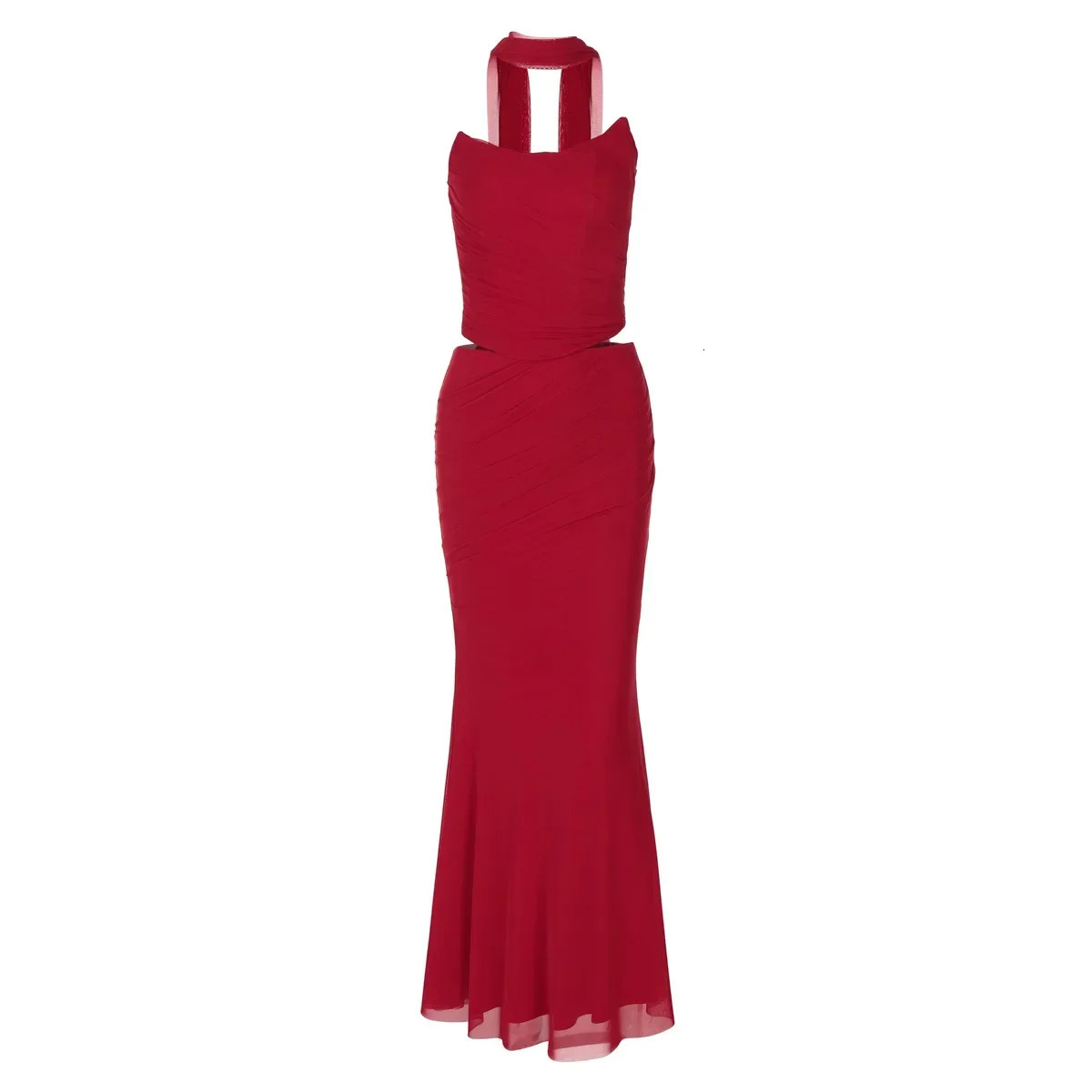 Suninheart Elegant Women 2 Piece Dress Set Strapless Bodycon Crop Top and Maxi Skirt Formal Wedding Guest Party Dress 250610